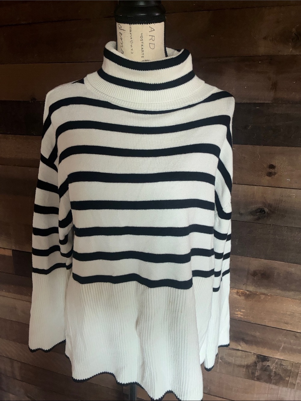 Women's Striped Turtleneck Sweater - Black & White Preppy Sweater